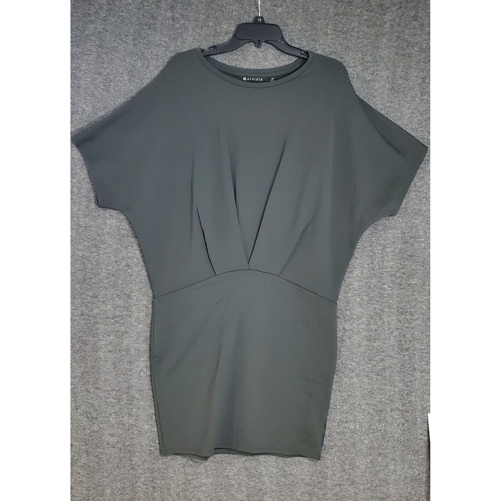 Athleta Pronto Pleated Dress Womens Size Medium‎ Stretch Dolman Sleeve Gray EUC